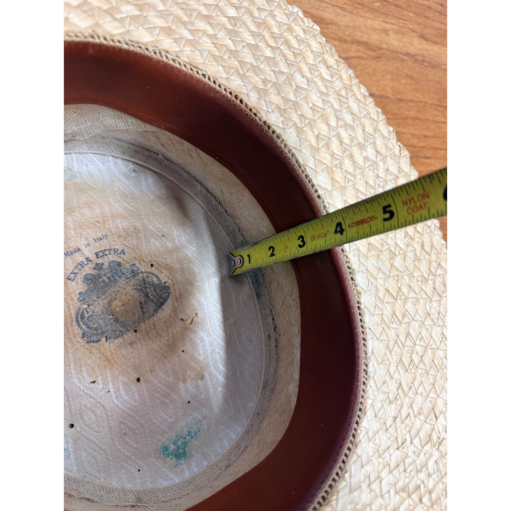 Vintage Boater Straw Hat Made in Italy Extra Extra Sennit Skimmer Flat Top Mens