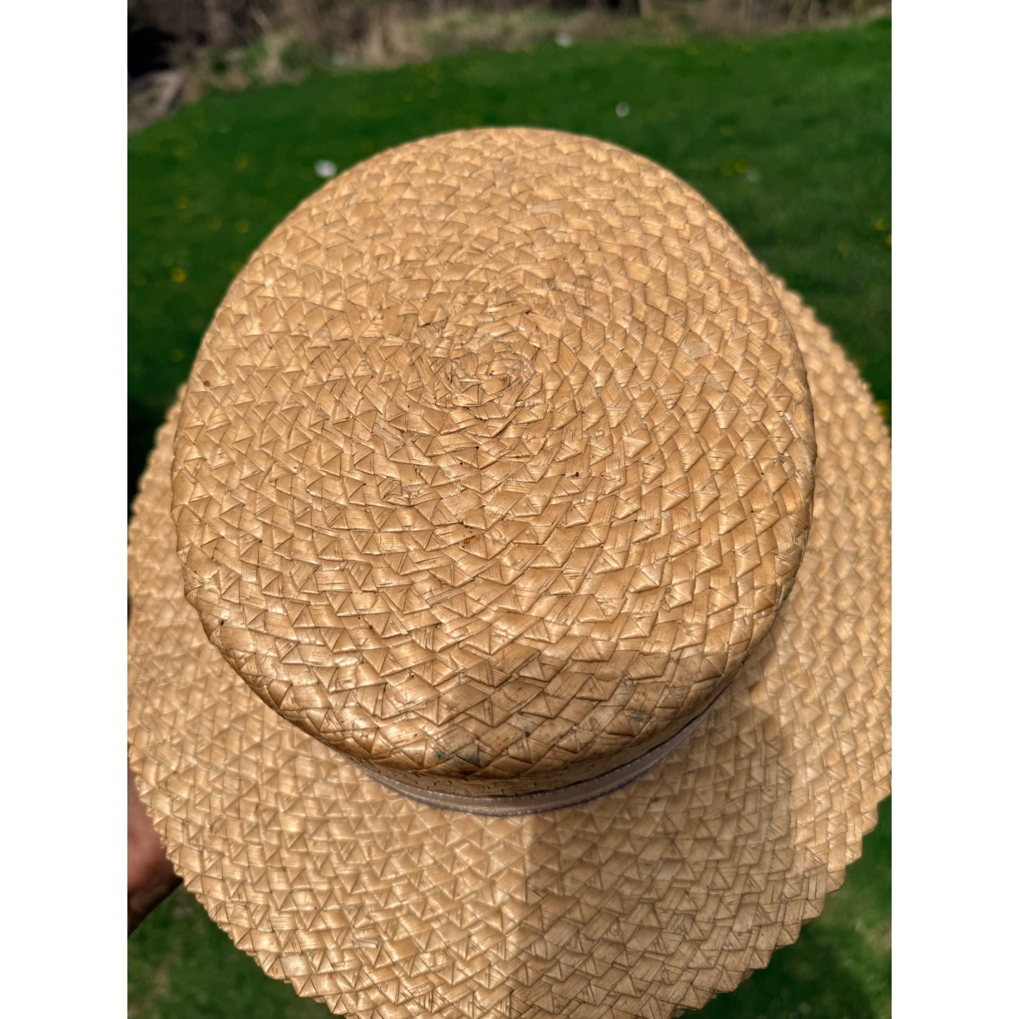 Vintage Boater Straw Hat Made in Italy Extra Extra Sennit Skimmer Flat Top Mens
