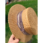 Vintage Boater Straw Hat Made in Italy Extra Extra Sennit Skimmer Flat Top Mens