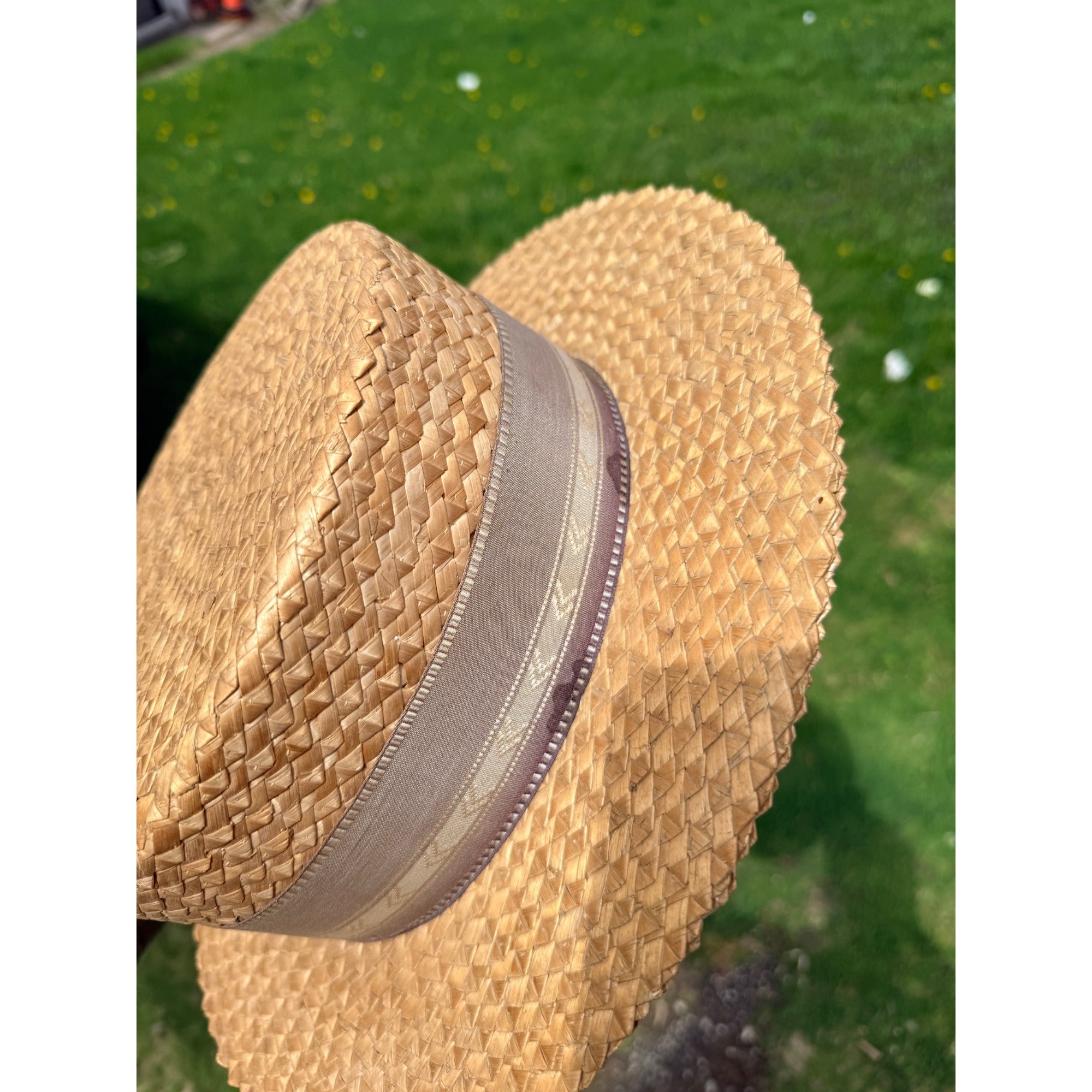Vintage Boater Straw Hat Made in Italy Extra Extra Sennit Skimmer Flat Top Mens