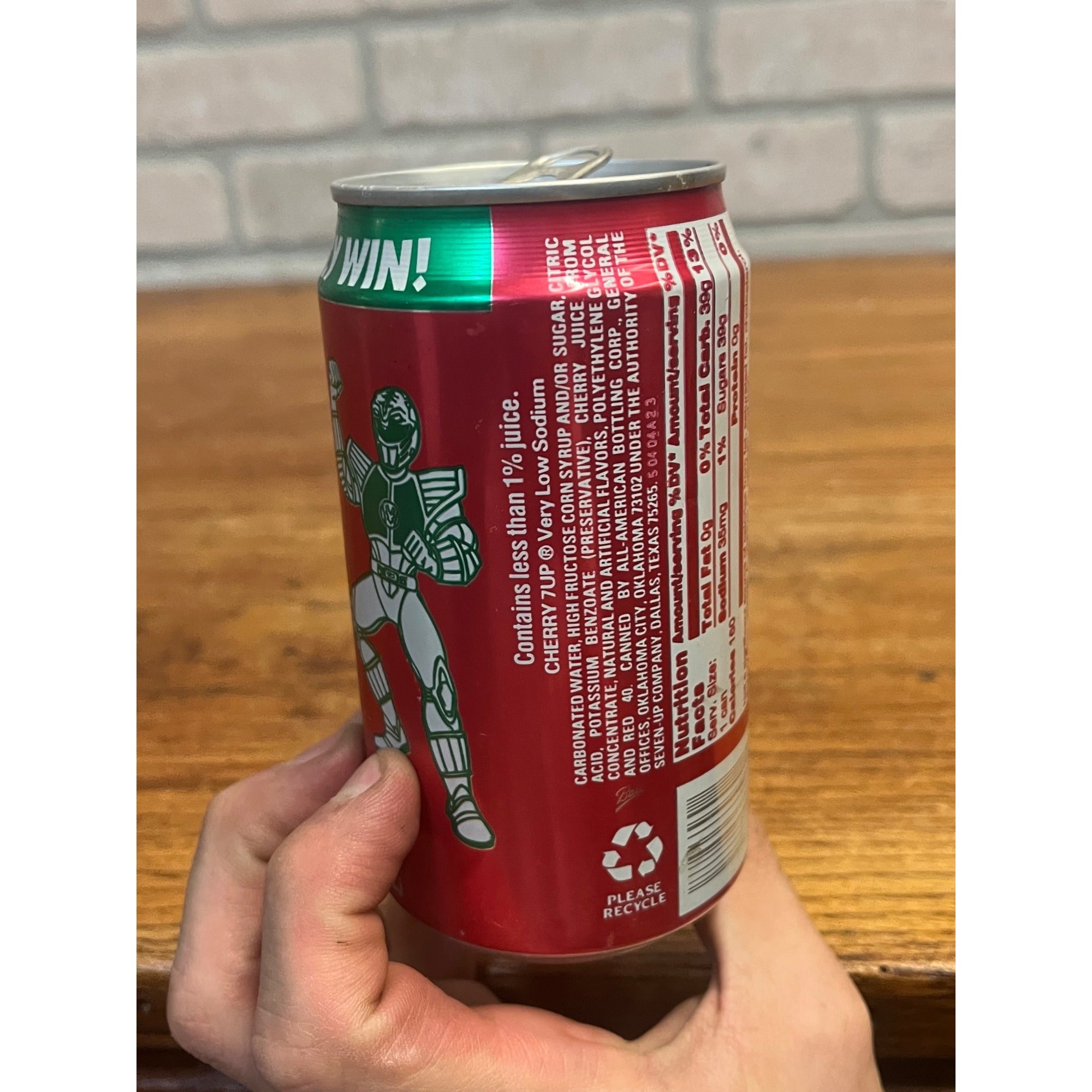 Vintage Cherry 7UP Aluminum Soda Can “Power Ranger Sweepstakes” Empty 1995