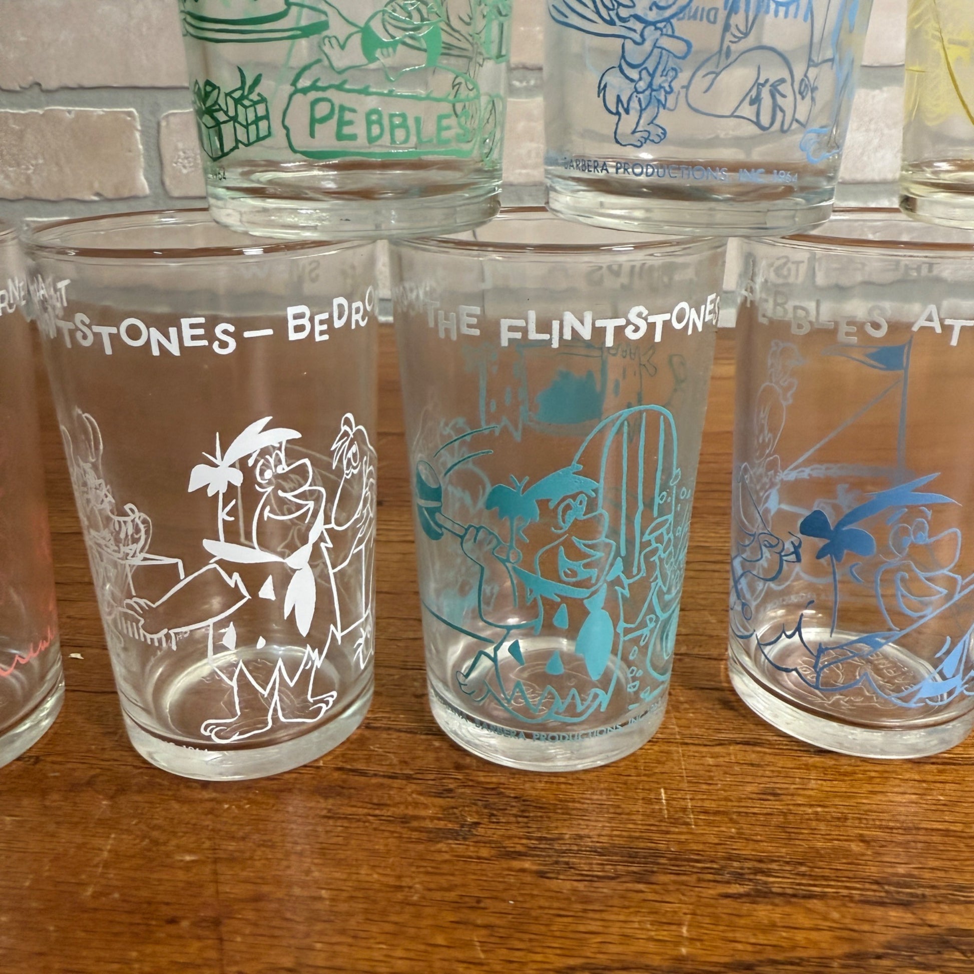 Lot of 8 Vintage Flintsone Welches Grape Jelly Jars Glasses, All Different Retro