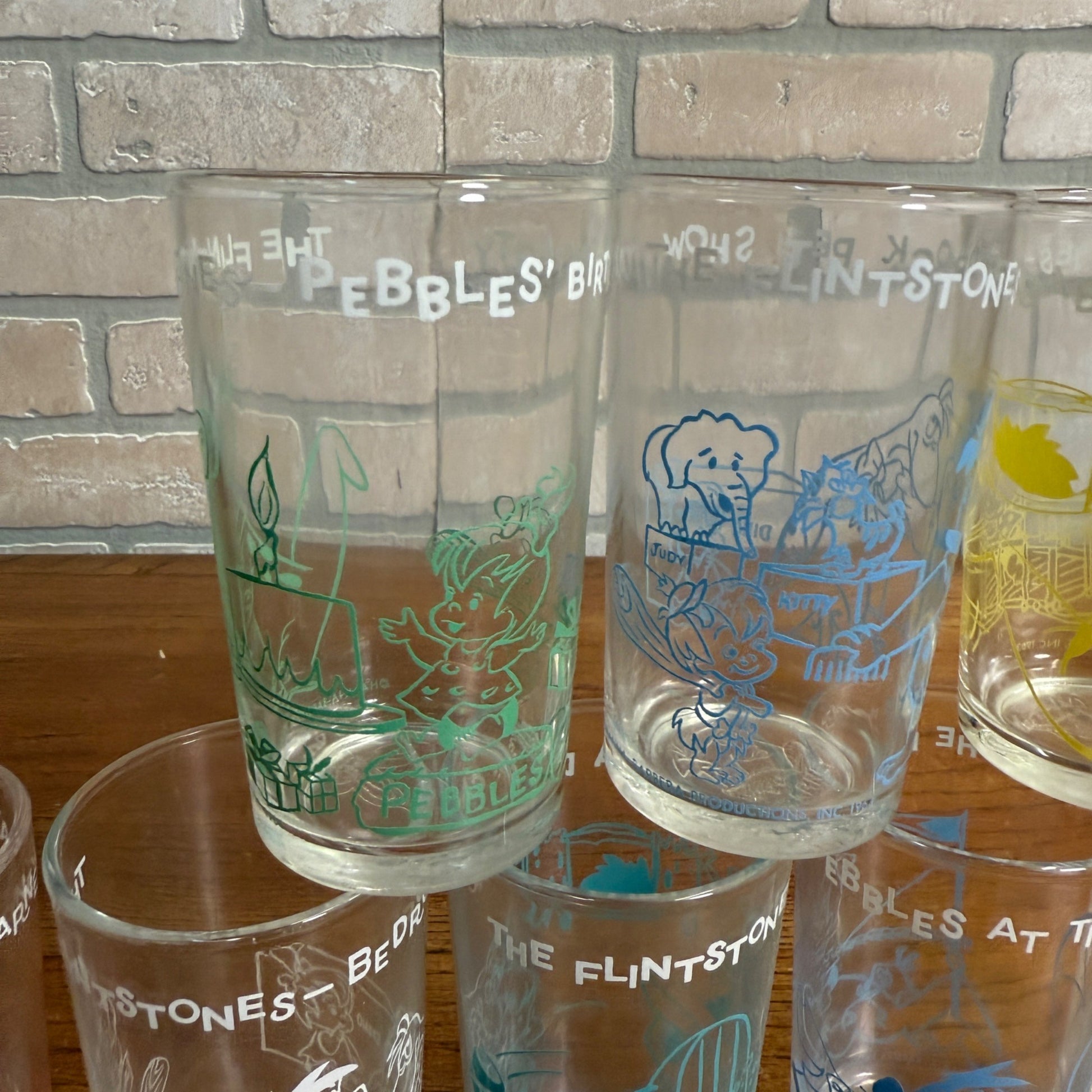 Lot of 8 Vintage Flintsone Welches Grape Jelly Jars Glasses, All Different Retro