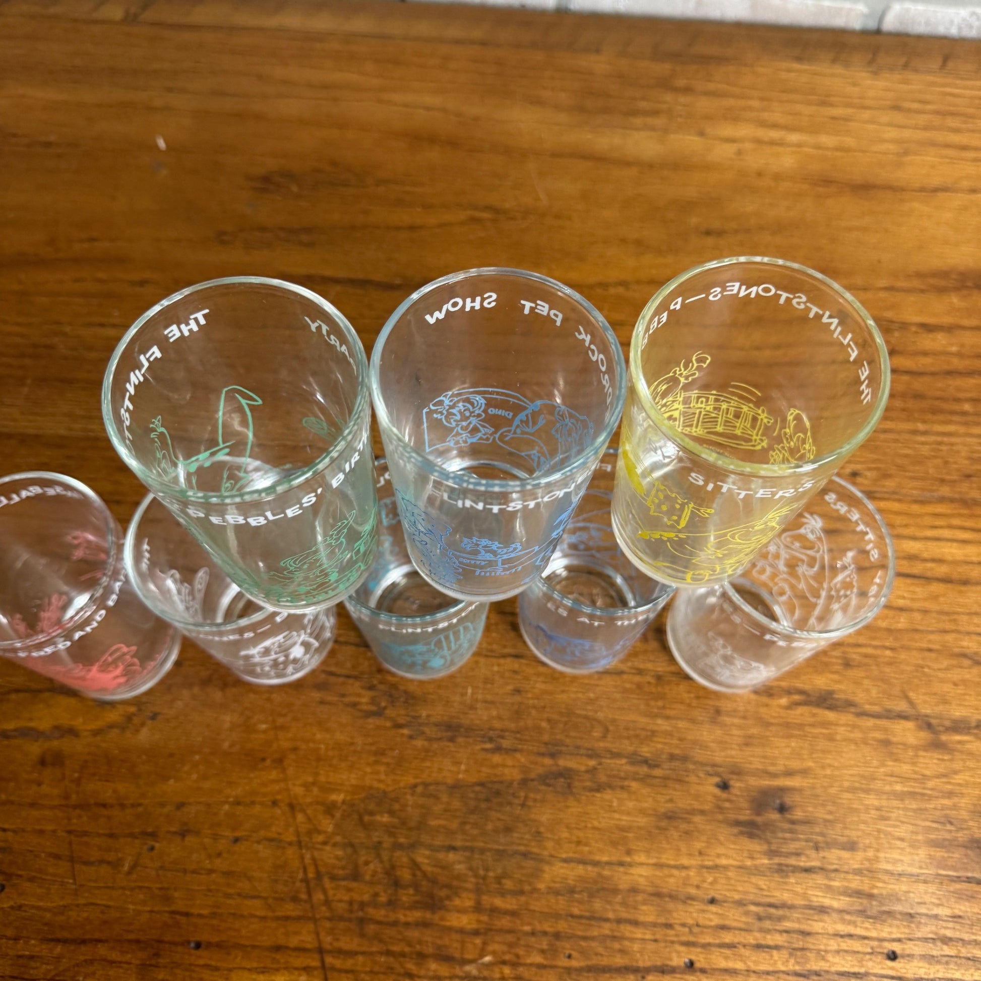 Lot of 8 Vintage Flintsone Welches Grape Jelly Jars Glasses, All Different Retro