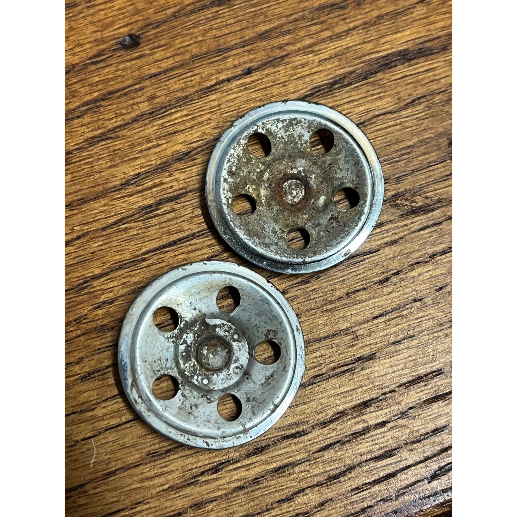 Vintage 1960s Tonka Pair Wheel Hub Caps Lot (2) Semi Trailer