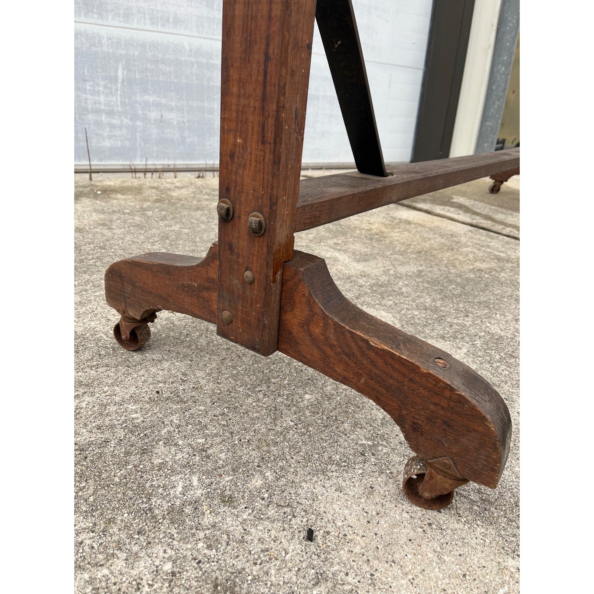 Antique Early 1900s Department Store Clothing Rack Rolling Cart Wooden Display