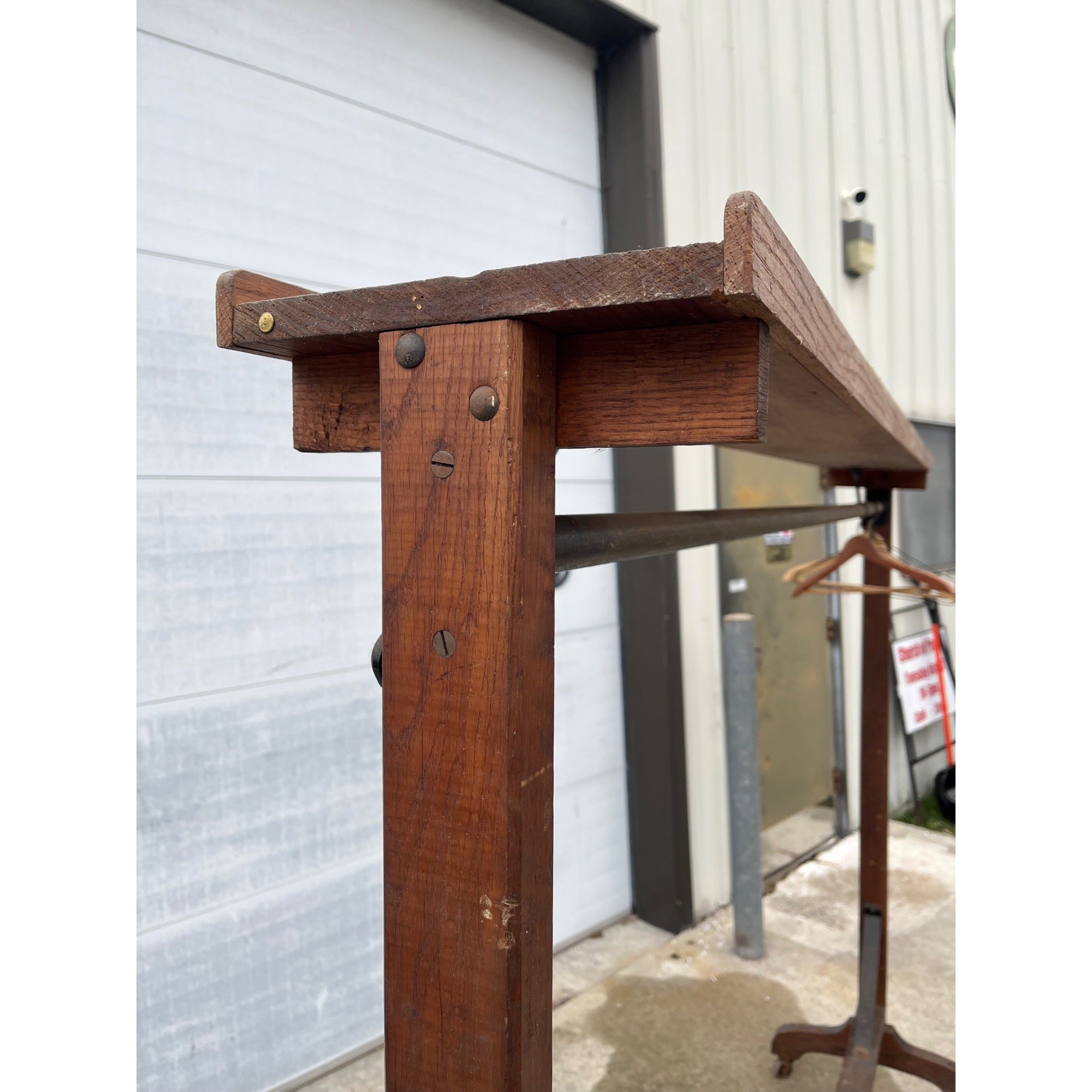 Antique Early 1900s Department Store Clothing Rack Rolling Cart Wooden Display