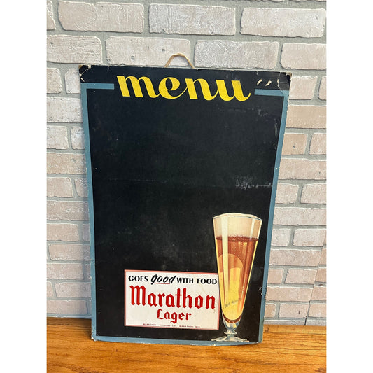 Vintage Marathon Lager Beer Advertising Cardboard Menu Sign Wisconsin Wis WI 20x30"