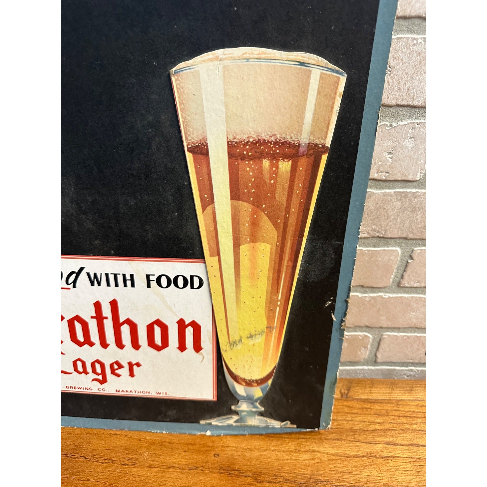 Vintage Marathon Lager Beer Advertising Cardboard Menu Sign Wisconsin Wis WI 20x30"