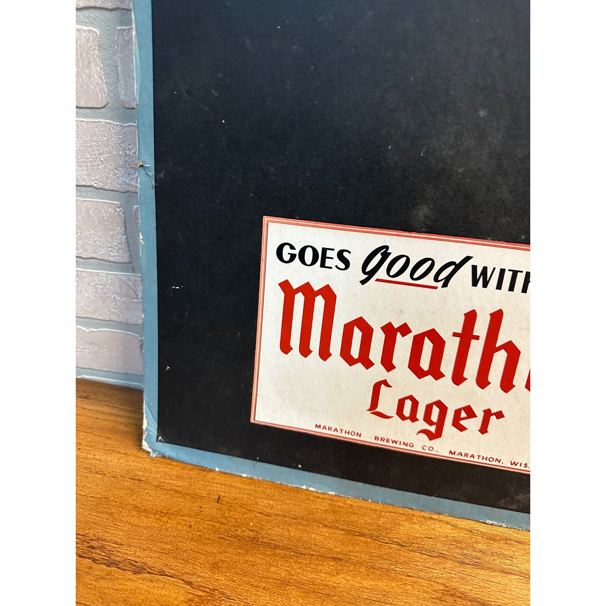 Vintage Marathon Lager Beer Advertising Cardboard Menu Sign Wisconsin Wis WI 20x30"