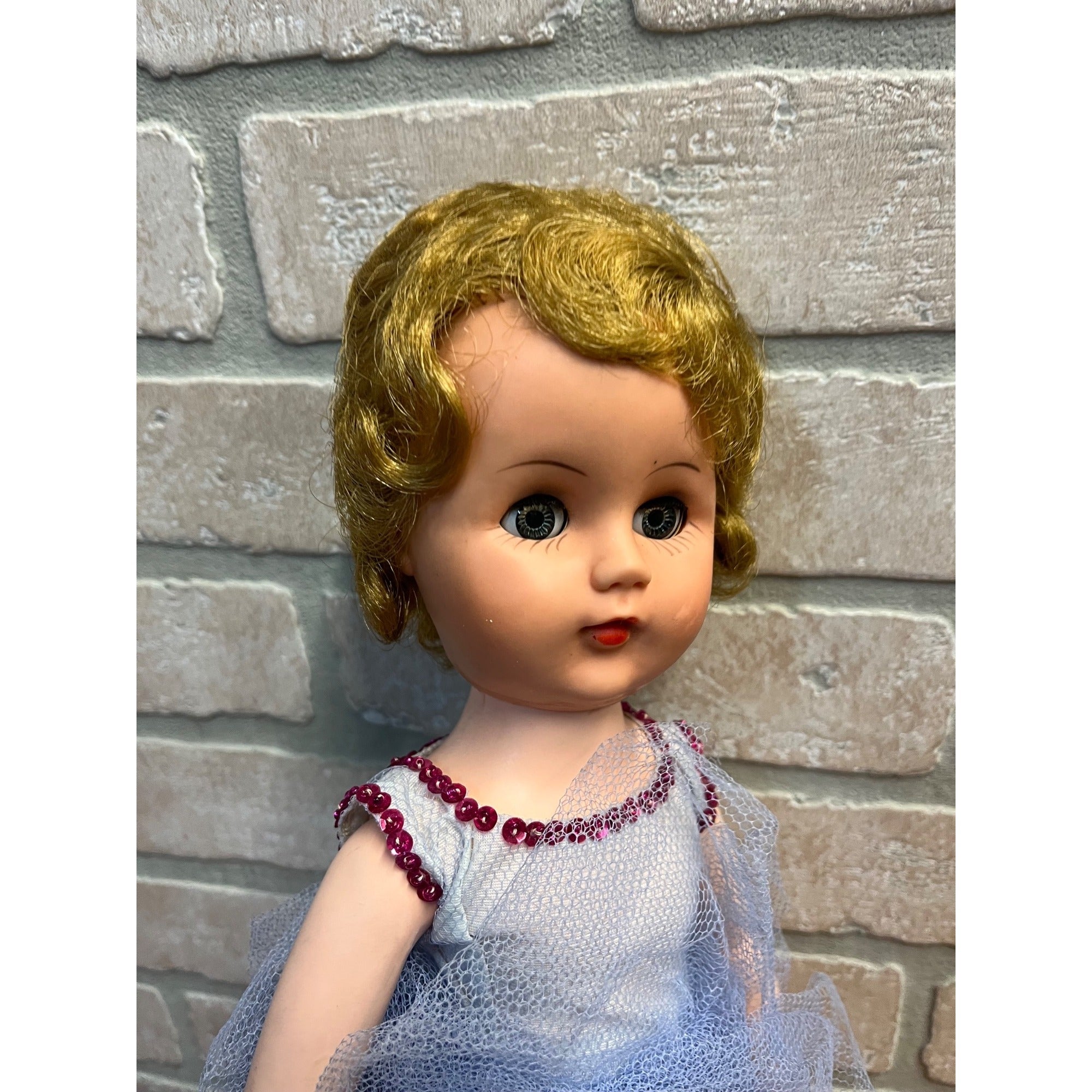 Vintage 19" Hard Plastic Straight Leg Toe Walker Doll Valentine Effanbee?