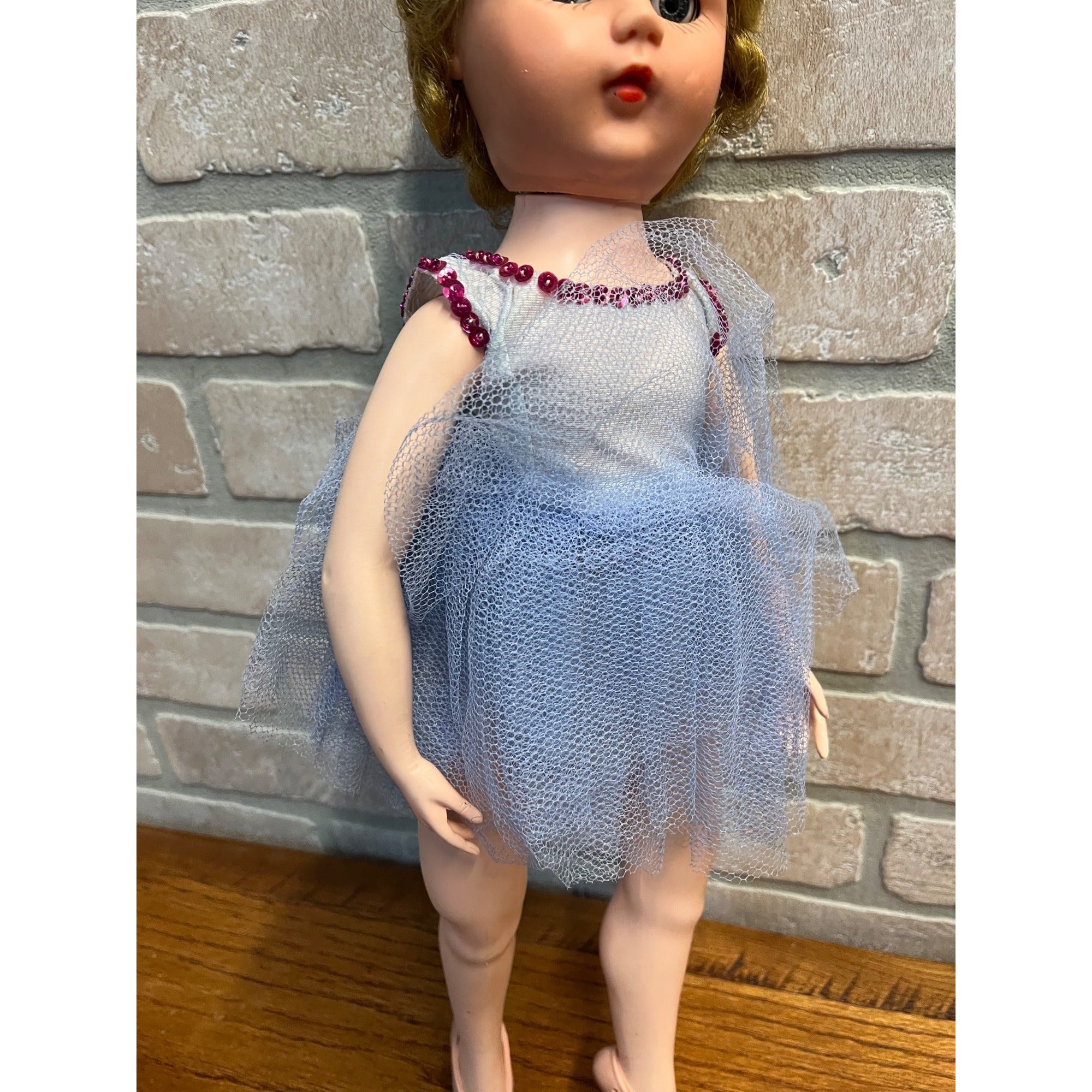 Vintage 19" Hard Plastic Straight Leg Toe Walker Doll Valentine Effanbee?