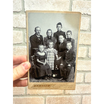 Antique 1890s Cabinet Photo of Large Family Siblings N.F. Worm Slagelse Denmark