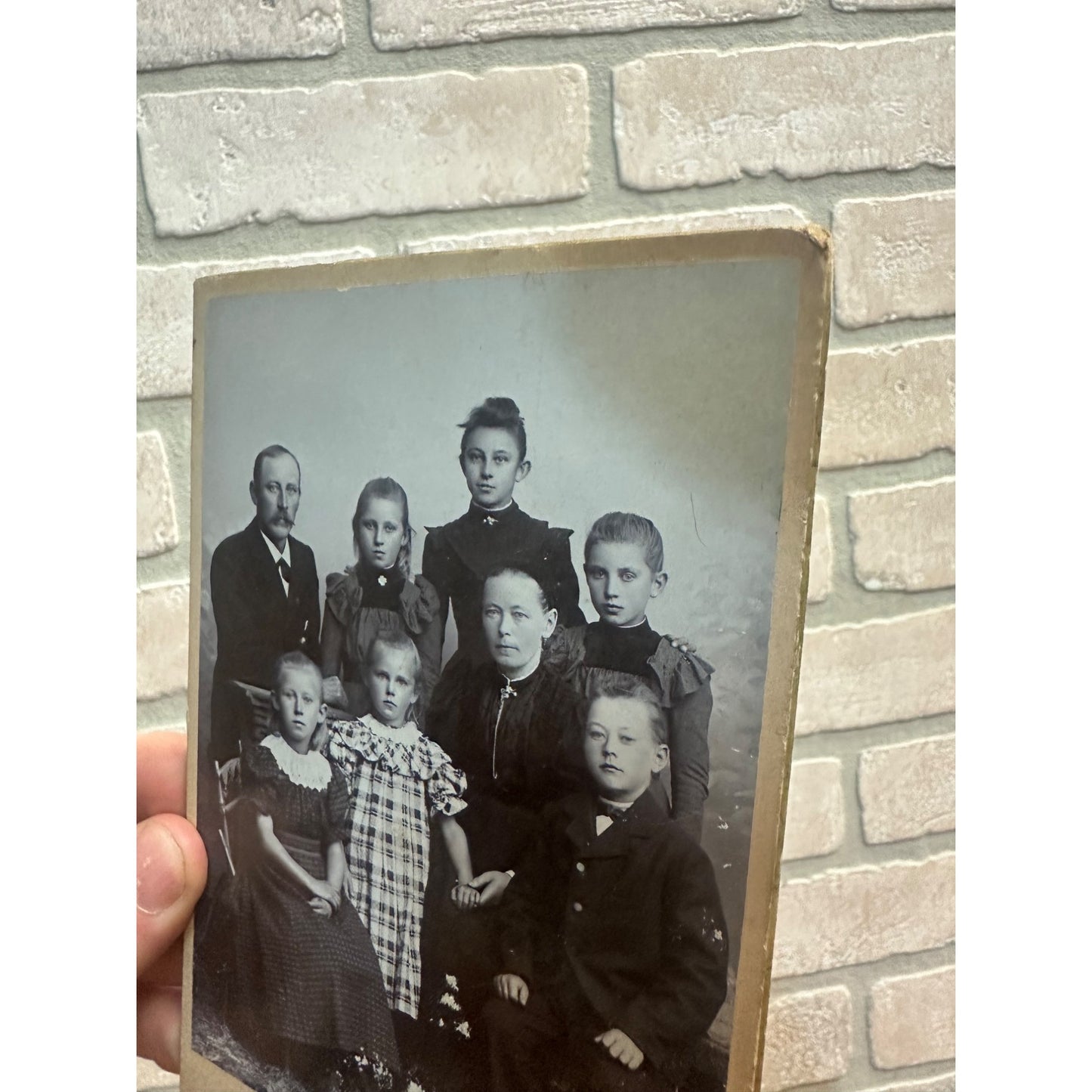 Antique 1890s Cabinet Photo of Large Family Siblings N.F. Worm Slagelse Denmark