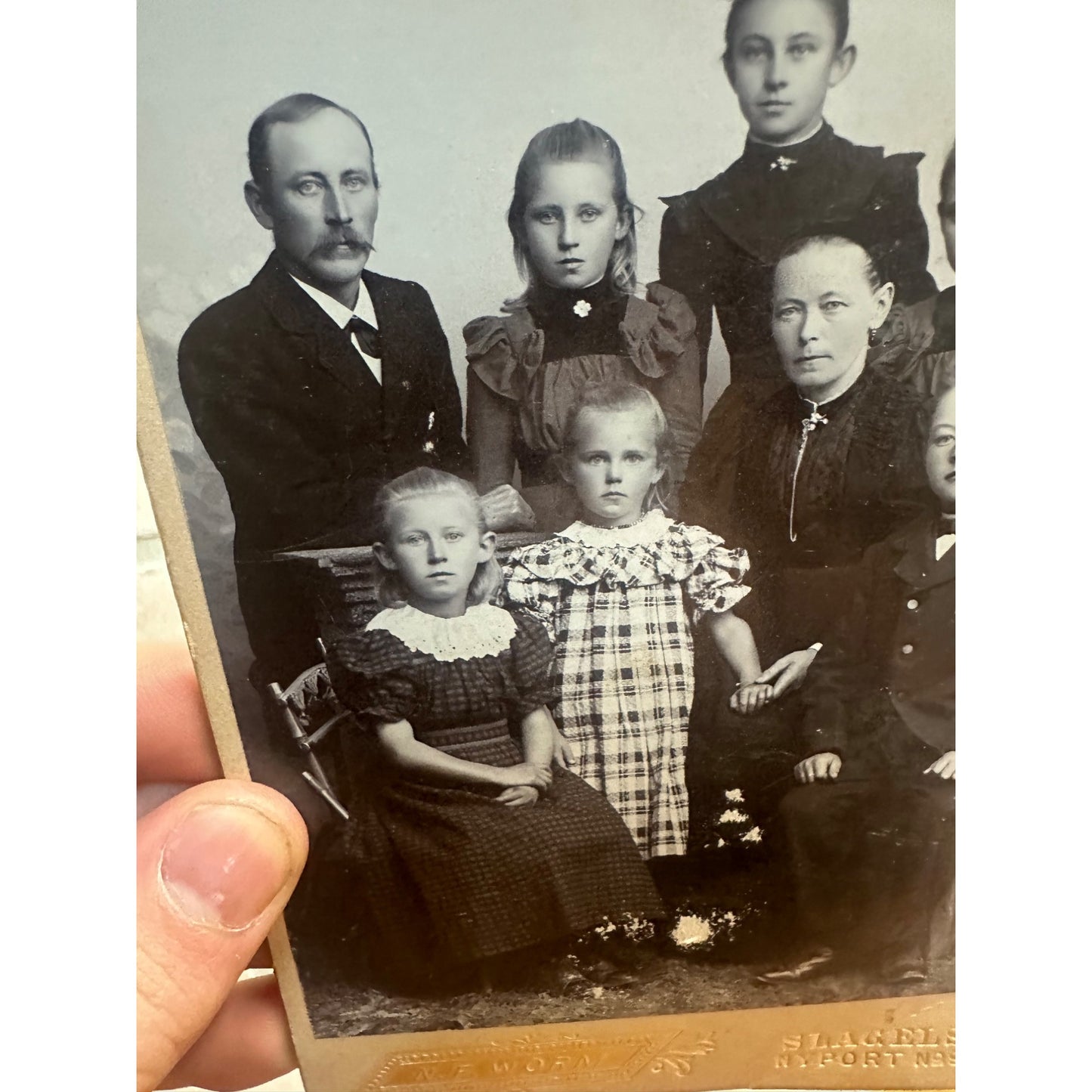 Antique 1890s Cabinet Photo of Large Family Siblings N.F. Worm Slagelse Denmark