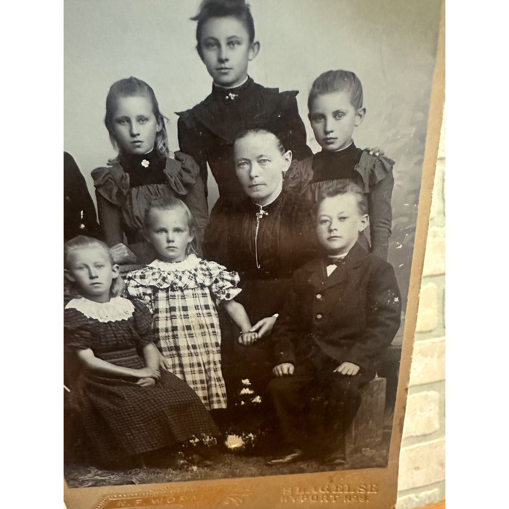 Antique 1890s Cabinet Photo of Large Family Siblings N.F. Worm Slagelse Denmark