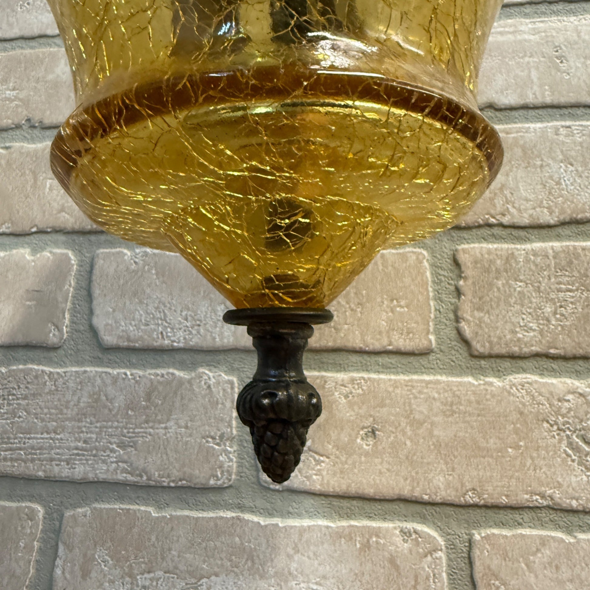 Vintage Mid Century Amber Crackle Swag Light Lamp Fixture Hanging Boho