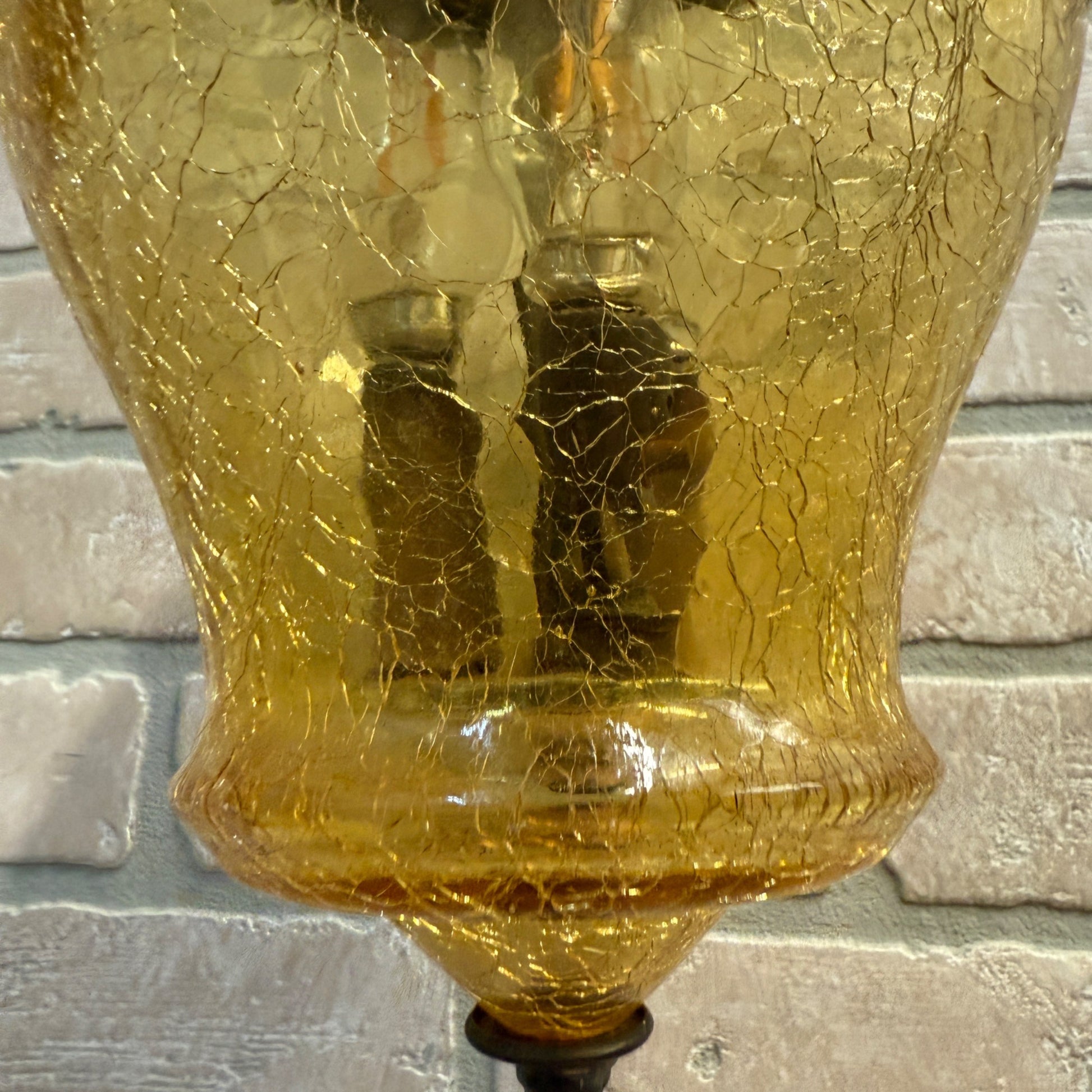Vintage Mid Century Amber Crackle Swag Light Lamp Fixture Hanging Boho
