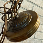 Vintage Mid Century Amber Crackle Swag Light Lamp Fixture Hanging Boho