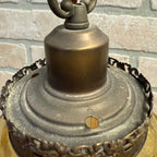 Vintage Mid Century Amber Crackle Swag Light Lamp Fixture Hanging Boho