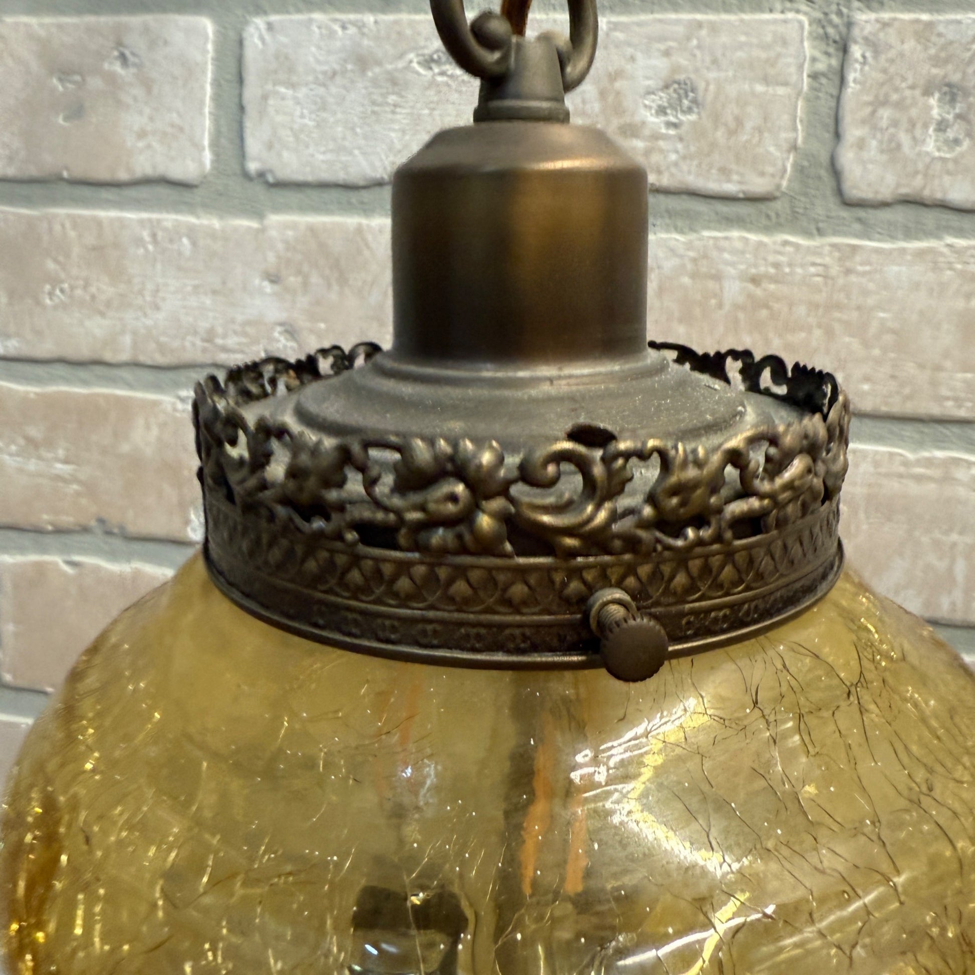 Vintage Mid Century Amber Crackle Swag Light Lamp Fixture Hanging Boho