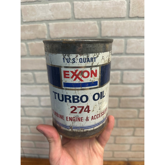 Vintage Exxon Turbo Oil 274 Turbine Engine 1 Quart Oil Can Metal Gas Advertising