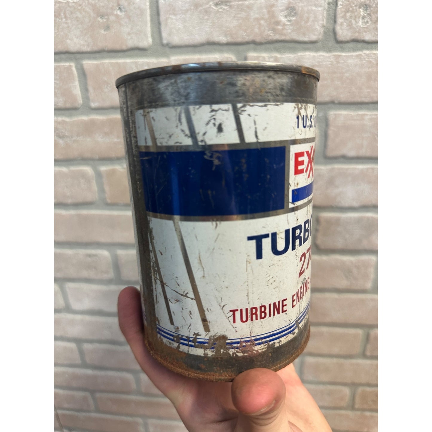 Vintage Exxon Turbo Oil 274 Turbine Engine 1 Quart Oil Can Metal Gas Advertising