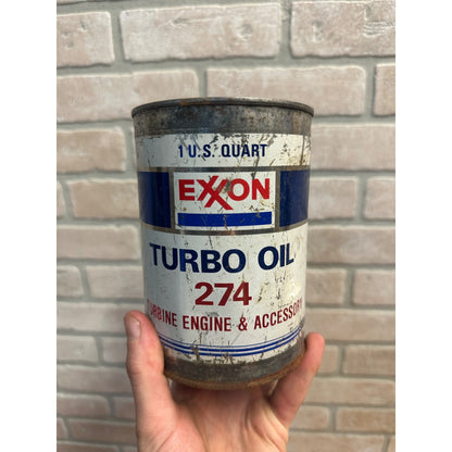 Vintage Exxon Turbo Oil 274 Turbine Engine 1 Quart Oil Can Metal Gas Advertising