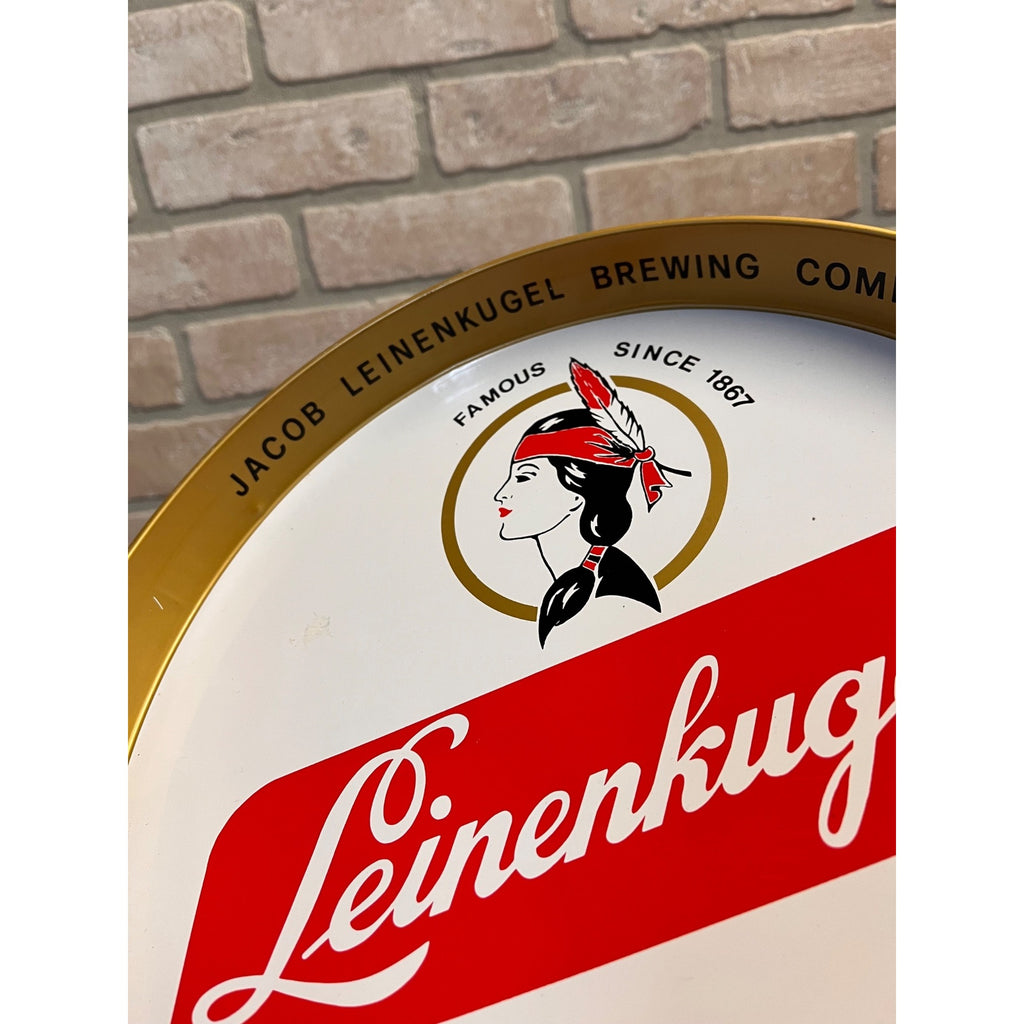 Vintage Jacob Leinenkugel Brewing Co. Metal Beer Advertising Round Tray Indian Maiden Logo Chippewa Falls, WI