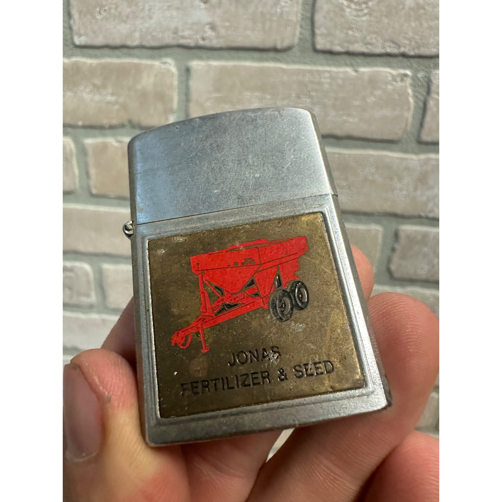Vintage Barlow Advertising Lighter JONAS FERTILIZER & SEED Gravity Box Farm