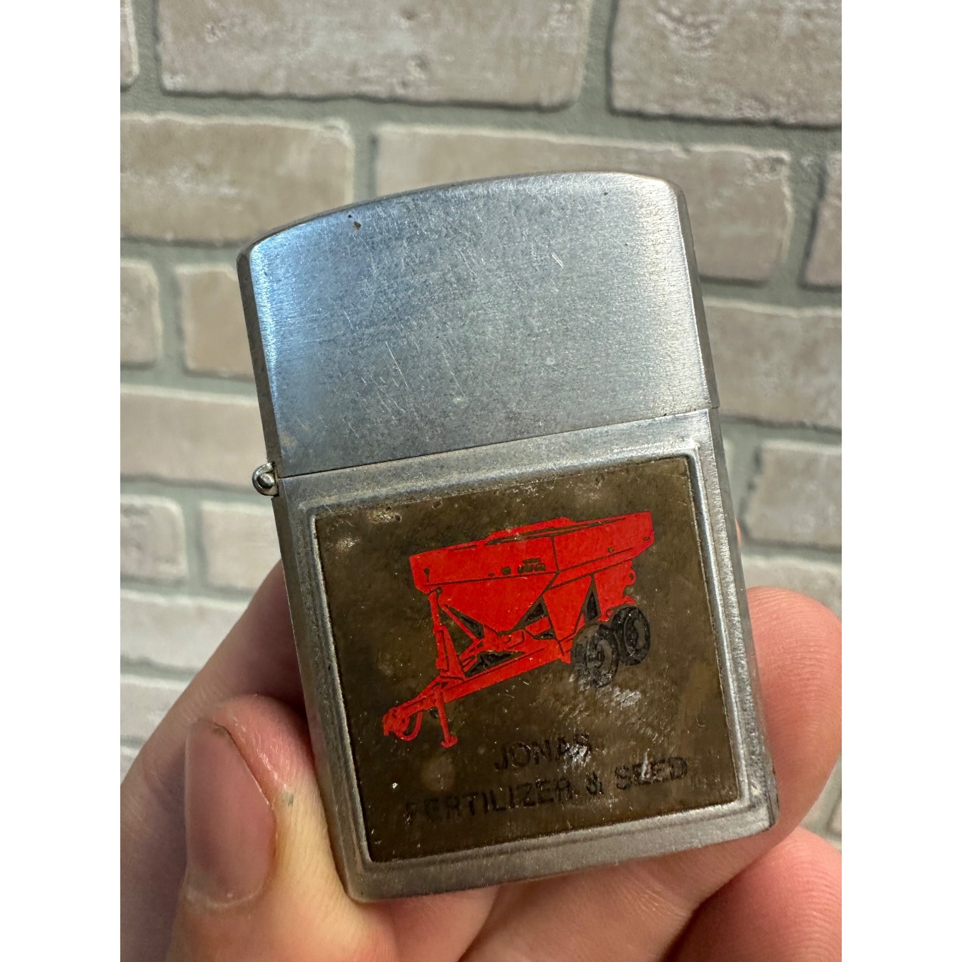 Vintage Barlow Advertising Lighter JONAS FERTILIZER & SEED Gravity Box Farm