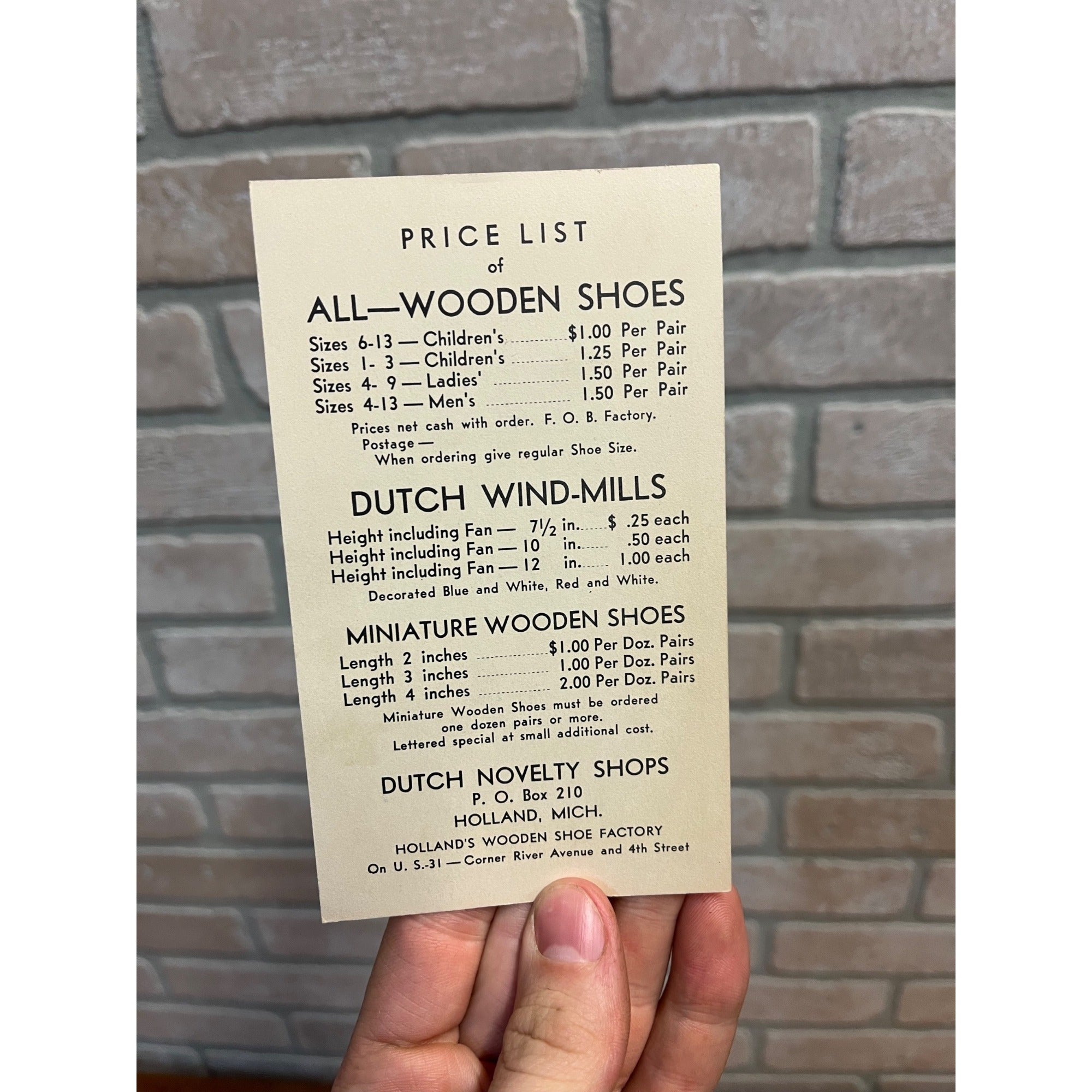 Dutch Novelty Shop Holland Michigan Shoe Carving Man Shoe Factory Postcard