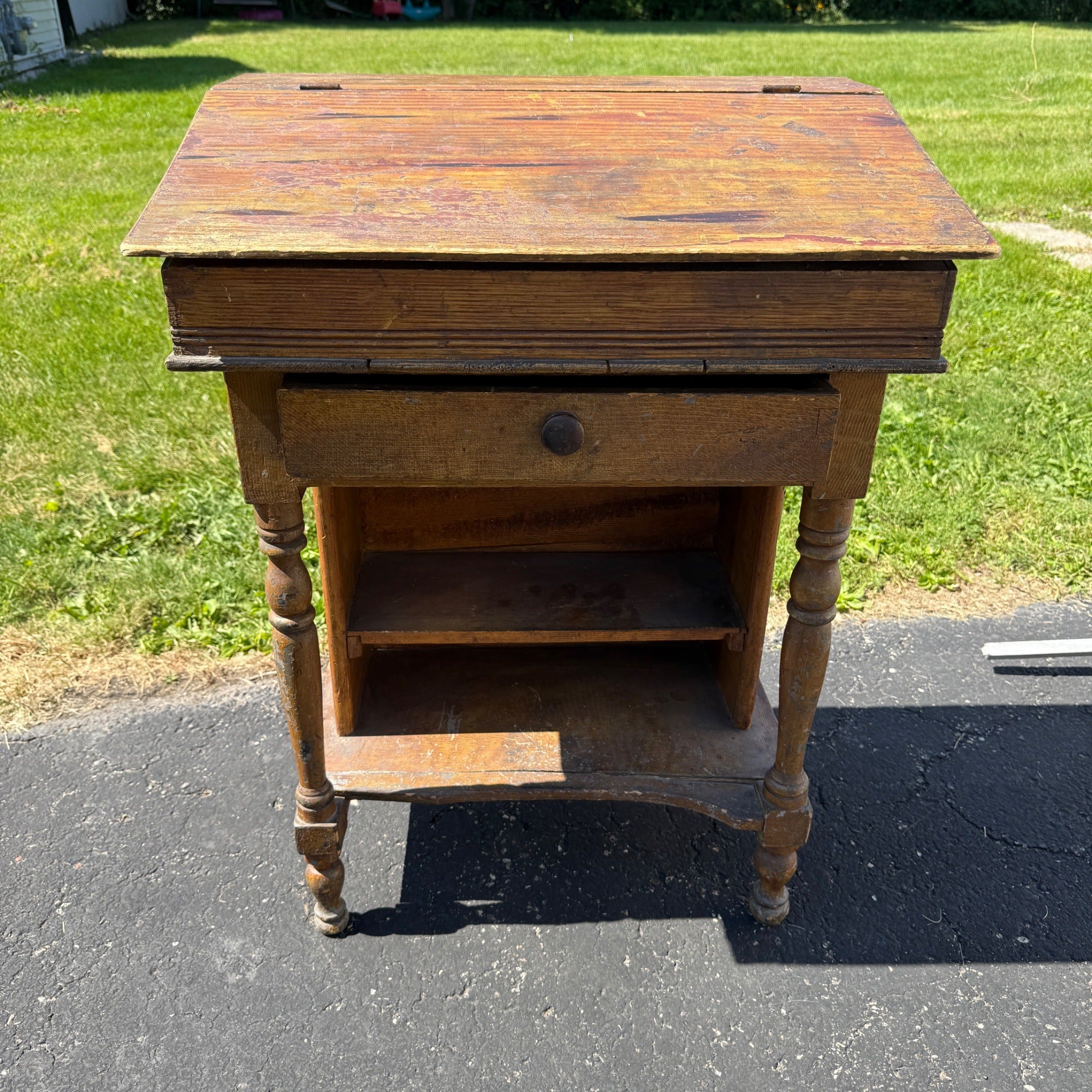 Antique Pine Secretary Hotel Teachers Lecture Desk Clerk's Desk Table
