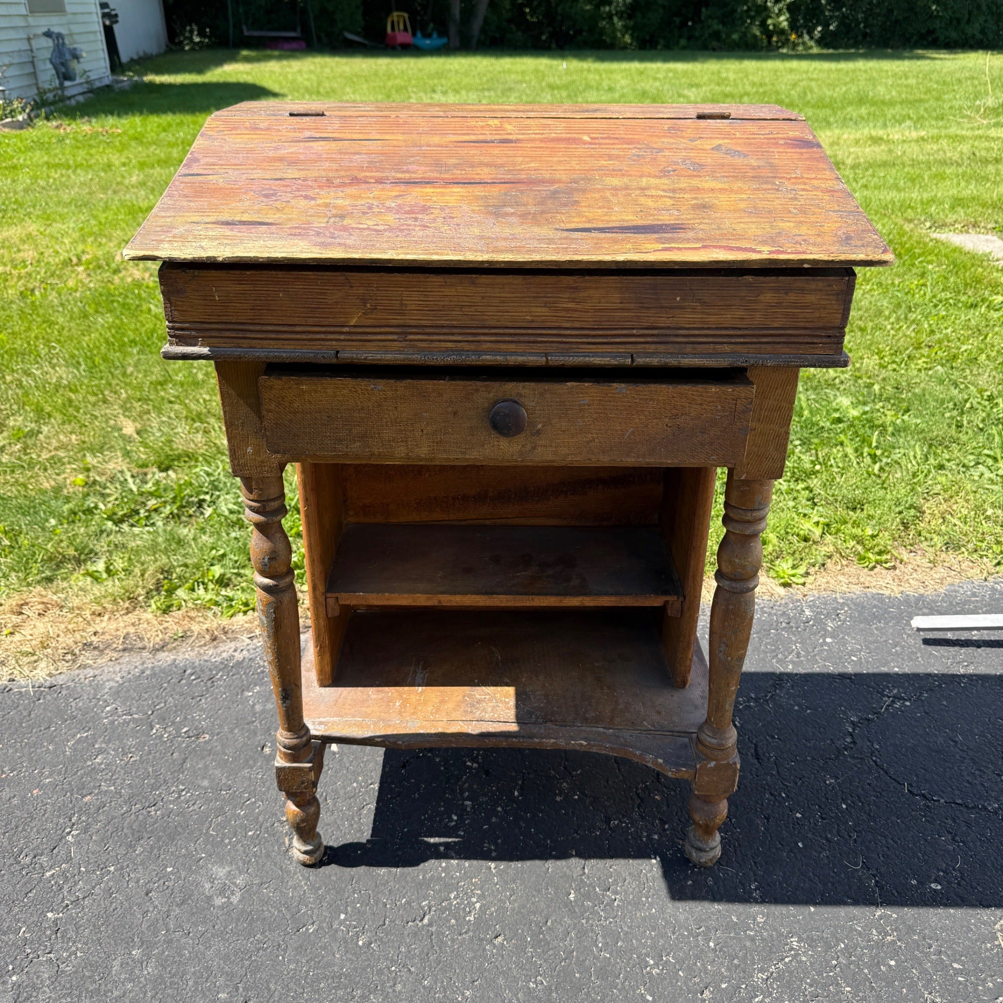 Antique Pine Secretary Hotel Teachers Lecture Desk Clerk's Desk Table