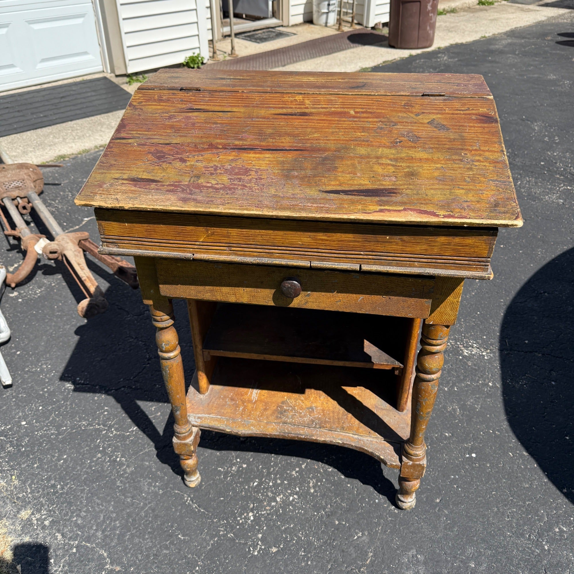Antique Pine Secretary Hotel Teachers Lecture Desk Clerk's Desk Table
