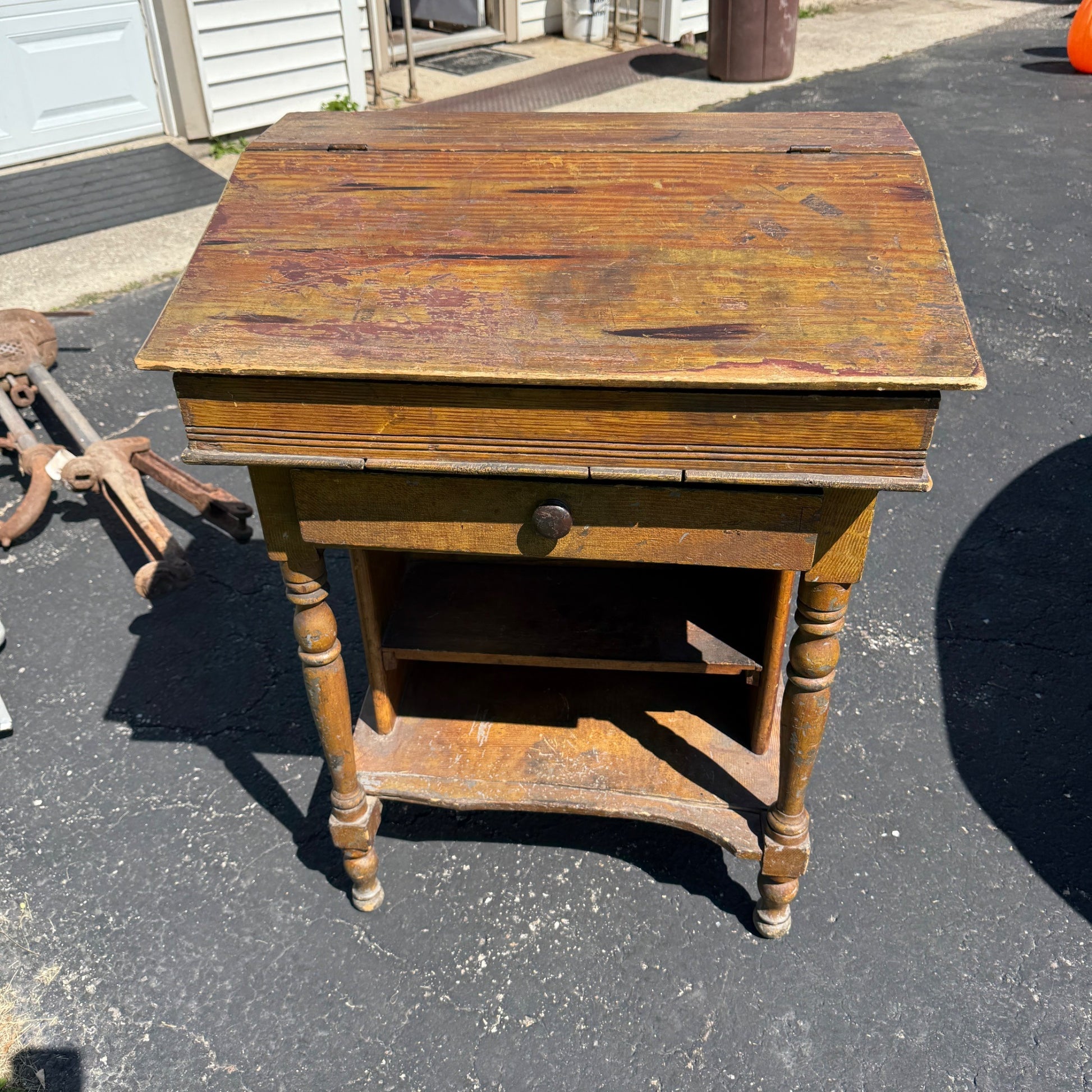 Antique Pine Secretary Hotel Teachers Lecture Desk Clerk's Desk Table