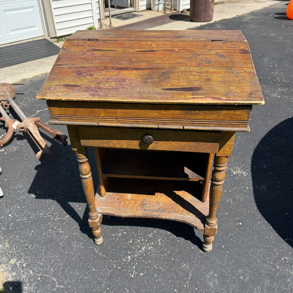 Antique Pine Secretary Hotel Teachers Lecture Desk Clerk's Desk Table