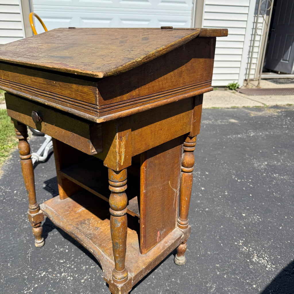 Antique Pine Secretary Hotel Teachers Lecture Desk Clerk's Desk Table