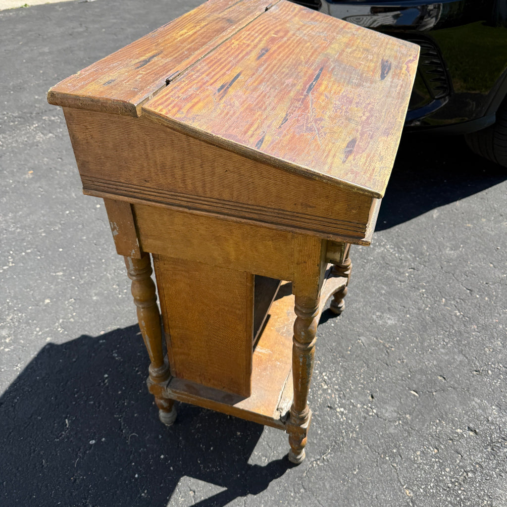 Antique Pine Secretary Hotel Teachers Lecture Desk Clerk's Desk Table
