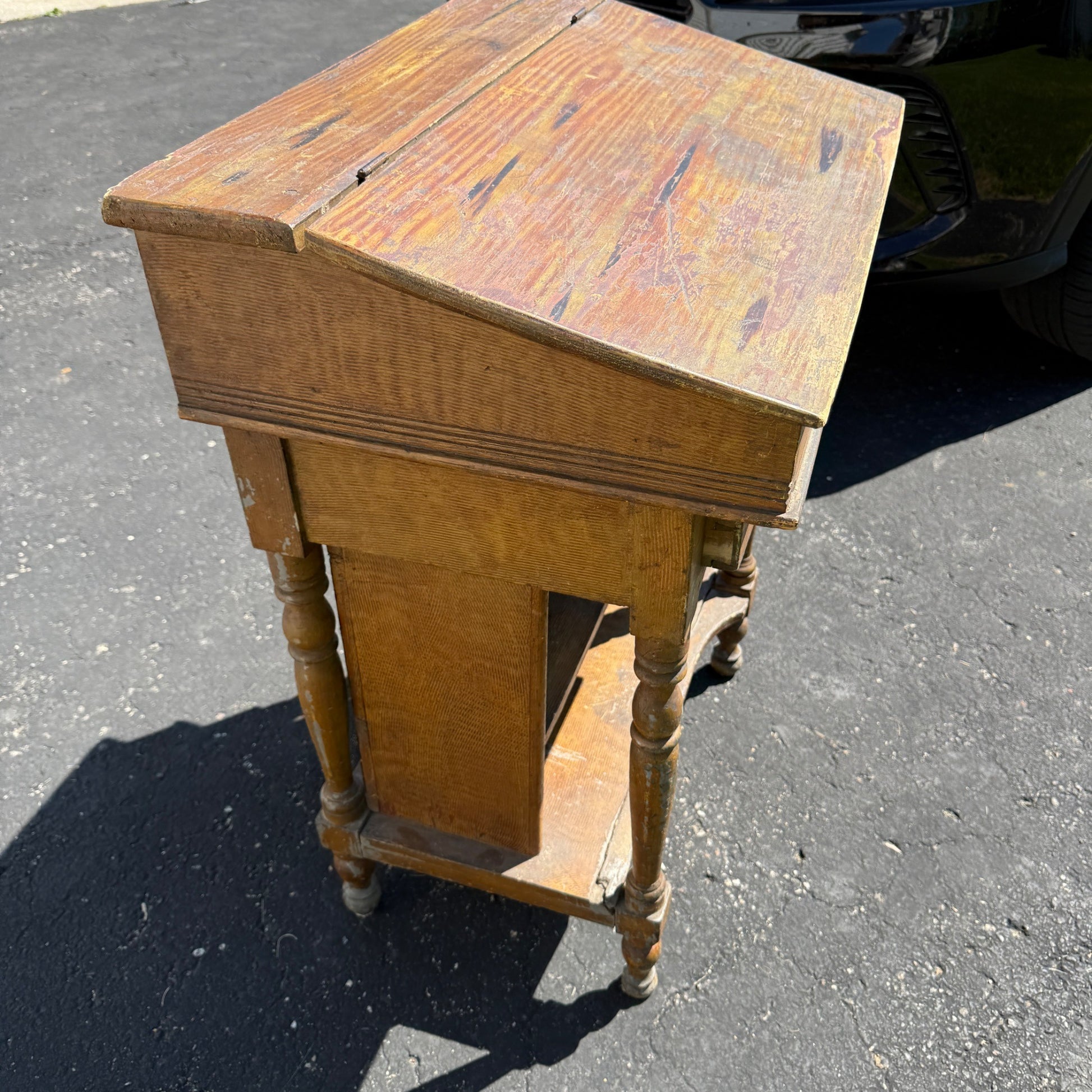 Antique Pine Secretary Hotel Teachers Lecture Desk Clerk's Desk Table
