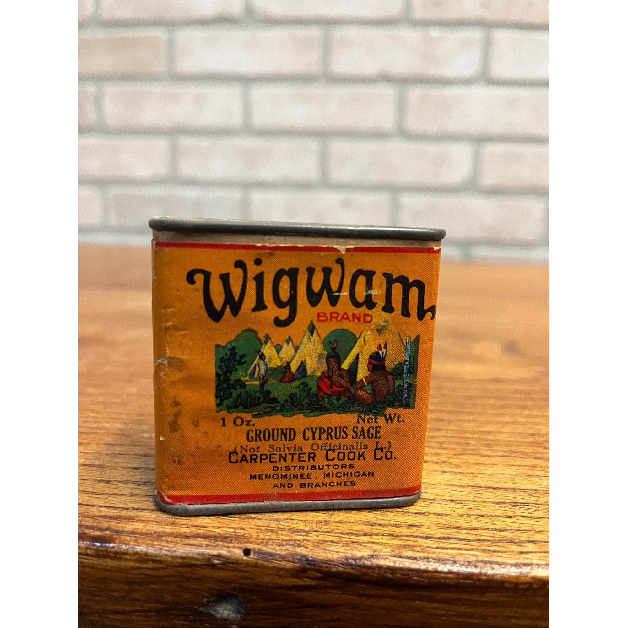 Vintage Wigwam Sage Spice Tin Can Menominee Michigan Native American Indian