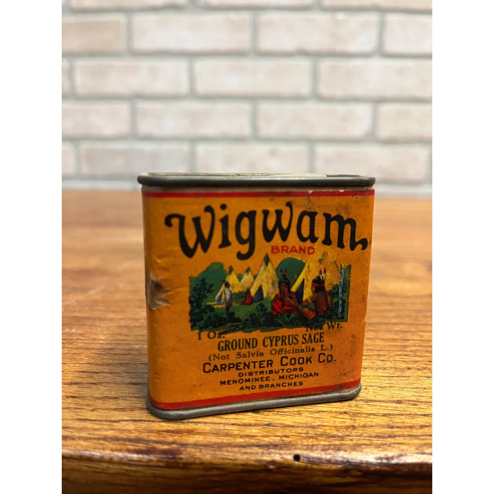 Vintage Wigwam Sage Spice Tin Can Menominee Michigan Native American Indian
