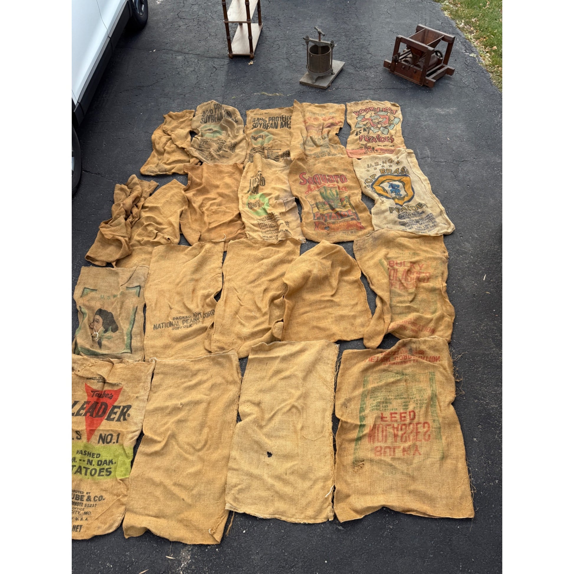 Lot of Burlap Potato Feed Sack Grain Bags Advertising Rough