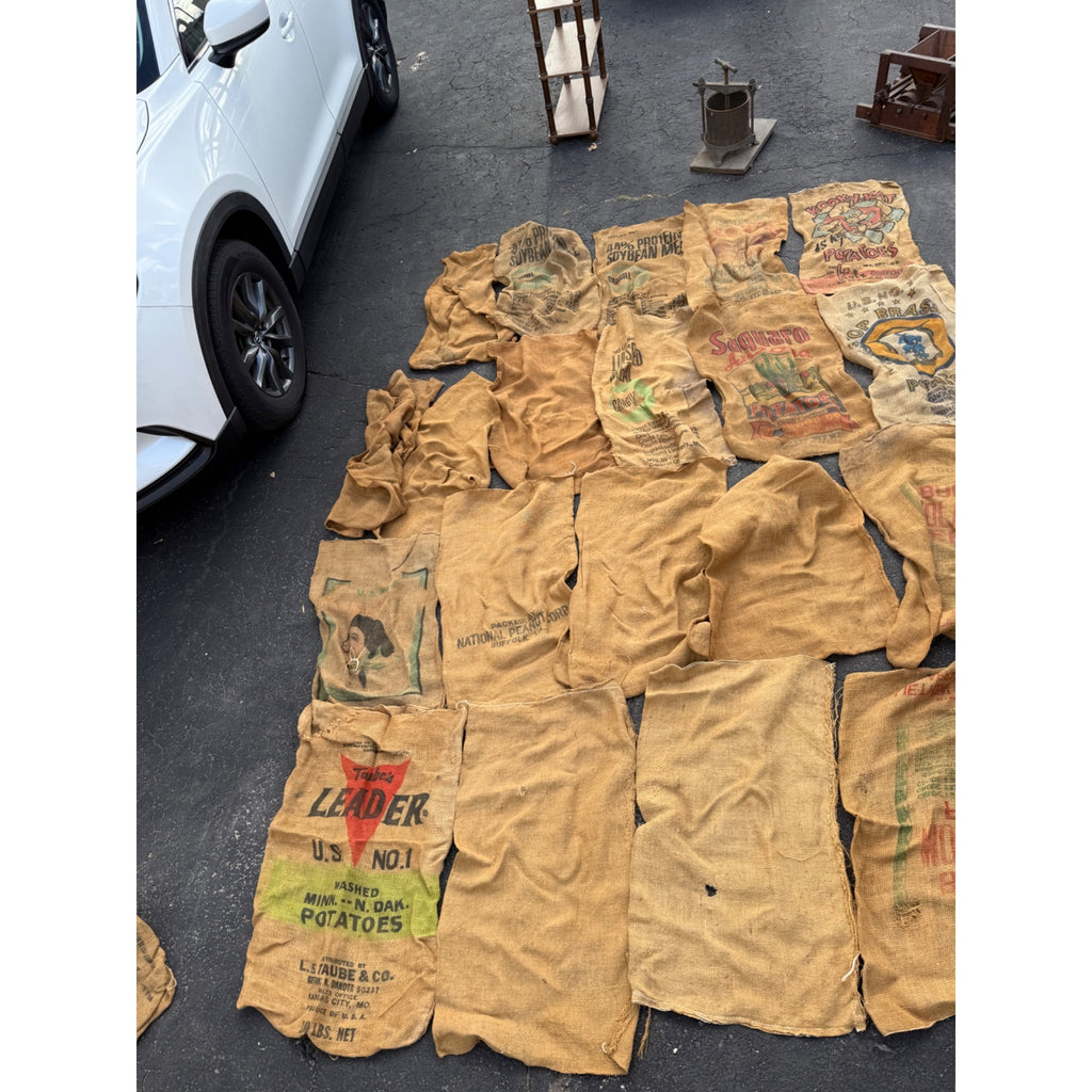 Lot of Burlap Potato Feed Sack Grain Bags Advertising Rough