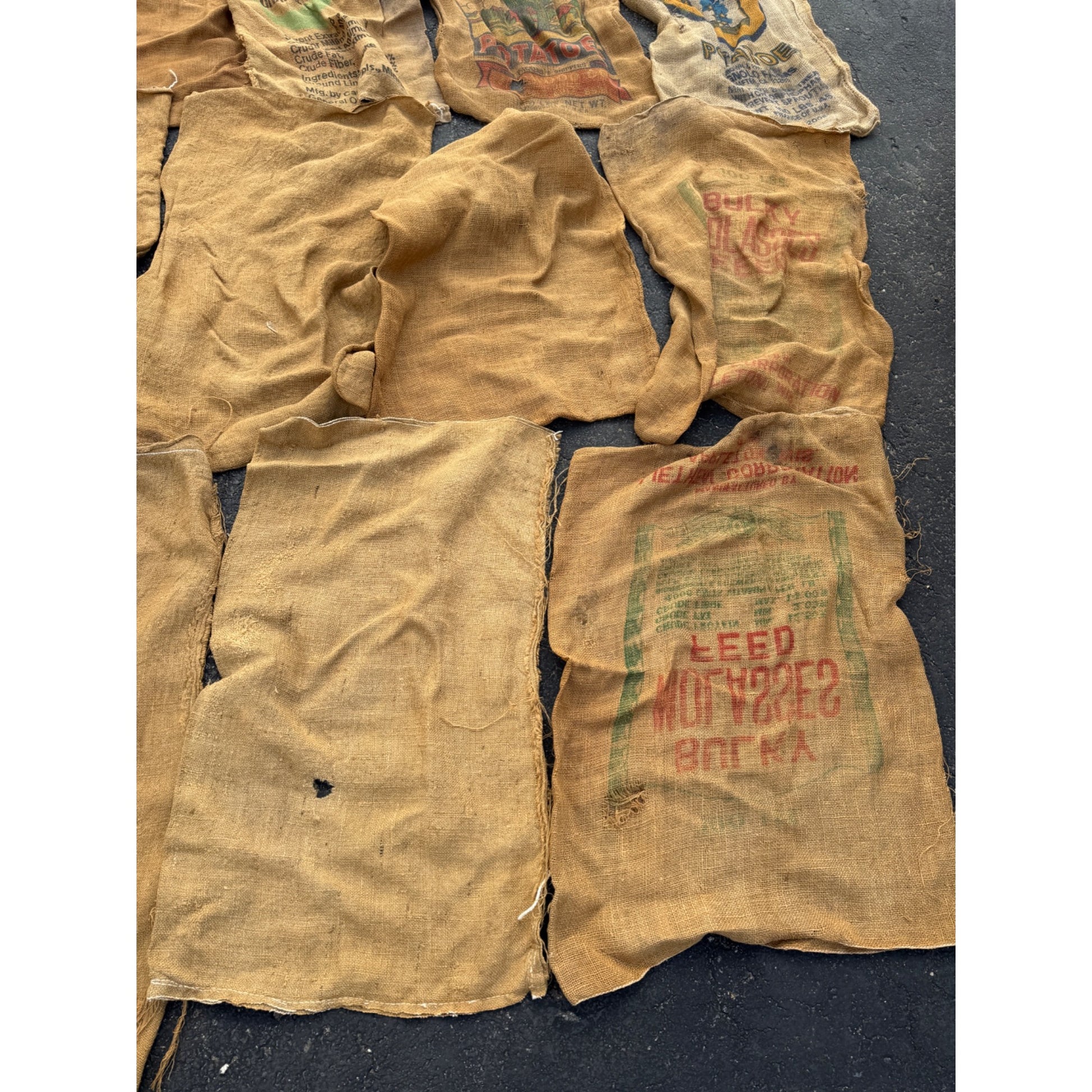 Lot of Burlap Potato Feed Sack Grain Bags Advertising Rough