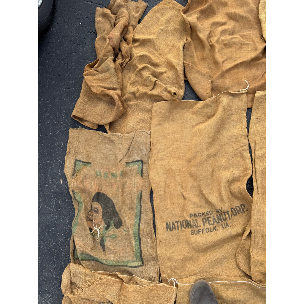 Lot of Burlap Potato Feed Sack Grain Bags Advertising Rough