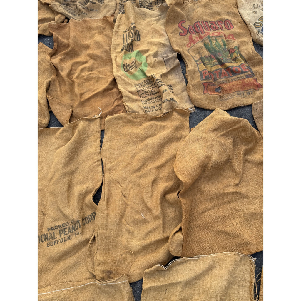 Lot of Burlap Potato Feed Sack Grain Bags Advertising Rough