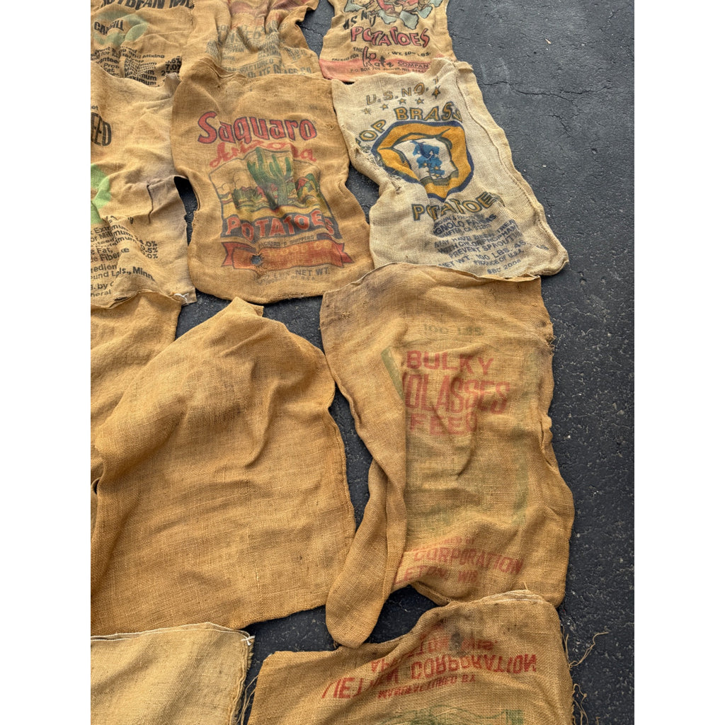 Lot of Burlap Potato Feed Sack Grain Bags Advertising Rough