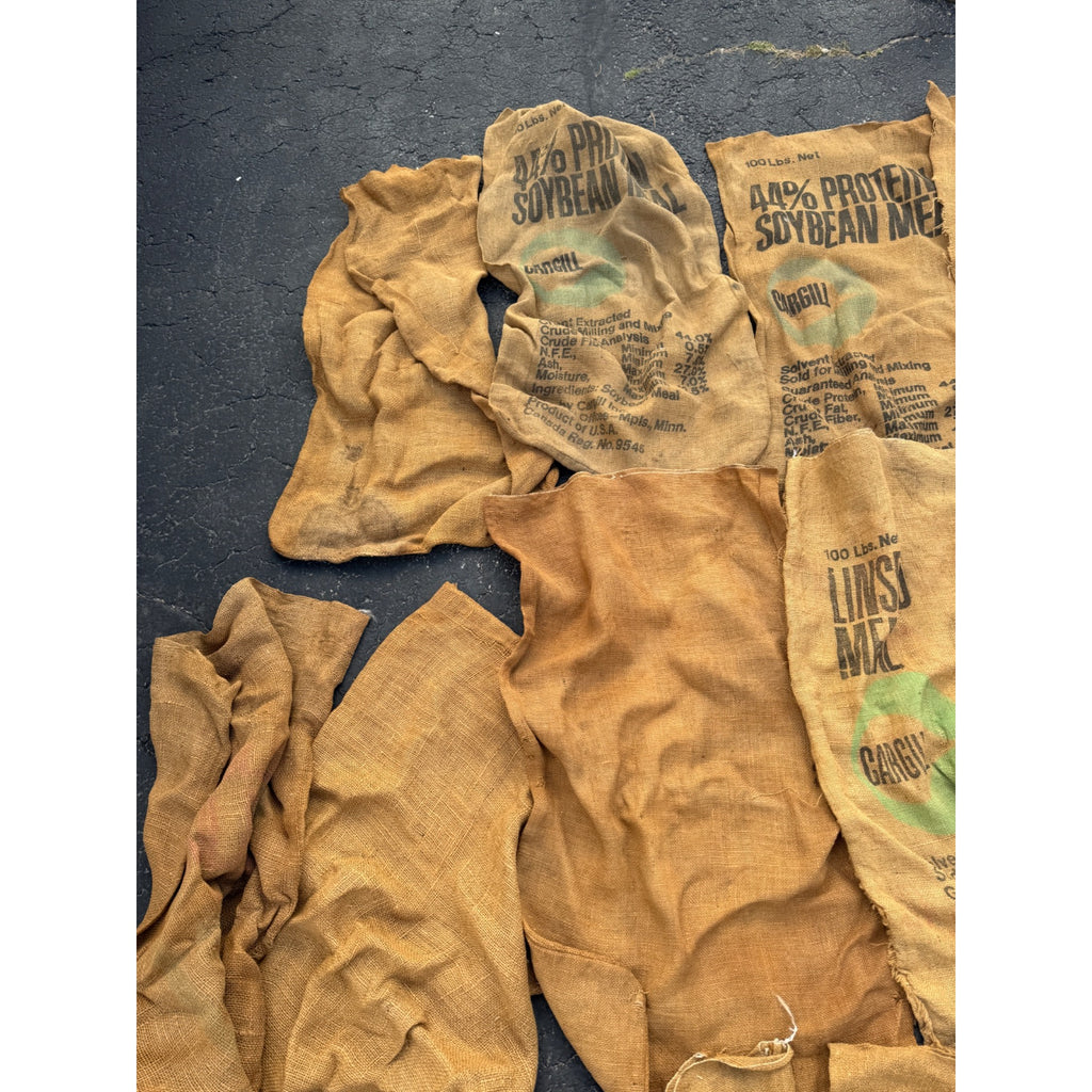 Lot of Burlap Potato Feed Sack Grain Bags Advertising Rough