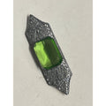 Vintage Art Deco Silver Tone Filigree Brooch Green Glass Emerald Cut Pin
